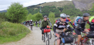 Riding away from the start line.